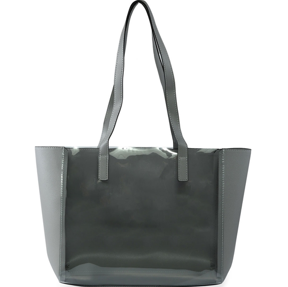 Gray See Thru Pocket Tote Shoulder Length Handbag with organizer insert #G - Picture 2 of 8